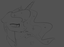 Size: 1280x938 | Tagged: safe, artist:darkflame75, princess luna, lunadoodle, g4, crying, female, monochrome, solo