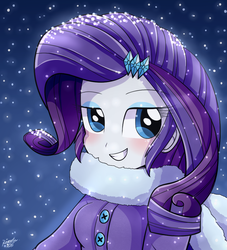 Size: 960x1056 | Tagged: safe, artist:riouku, rarity, equestria girls, g4, clothes, cute, female, raribetes, scarf, snow, snowfall, solo, winter, winter outfit
