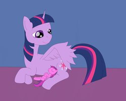 Size: 999x799 | Tagged: safe, artist:allonsbro, skywishes (g4), twilight sparkle, alicorn, pony, g4, adopted offspring, baby, baby pony, female, foal, mama twilight, mare, mother and daughter, next generation, offspring, parent:twilight sparkle, twilight sparkle (alicorn)