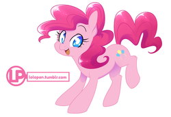 Size: 1000x684 | Tagged: safe, artist:lolopan, pinkie pie, earth pony, pony, g4, cute, diapinkes, female, leg fluff, mare, open mouth, solo, white pupils