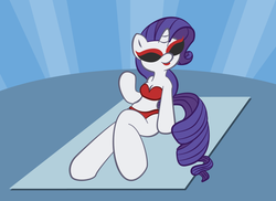 Size: 1100x800 | Tagged: safe, artist:glux2, rarity, anthro, g4, bikini, clothes, female, solo, sunglasses, swimsuit