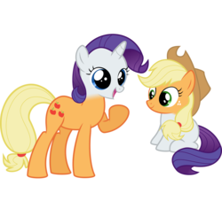 Size: 4400x3994 | Tagged: safe, applejack, rarity, g4, absurd resolution, filly, head swap, simple background, transparent background, vector, wat, what has science done