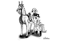 Size: 2000x1200 | Tagged: safe, artist:dopkens, lyra heartstrings, g4, dressage, monochrome, mouse horse