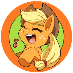 Size: 519x519 | Tagged: safe, artist:tomato mameta, applejack, pony, g4, cute, eyes closed, female, happy, jackabetes, open mouth, raised hoof, silly, silly pony, solo, underhoof, who's a silly pony