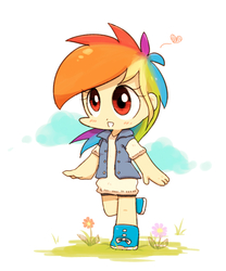 Size: 1000x1200 | Tagged: safe, artist:joycall6, rainbow dash, human, g4, chibi, cute, female, flower, heart, humanized, solo