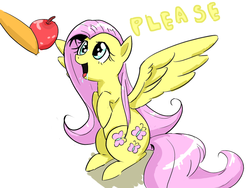 Size: 800x600 | Tagged: safe, artist:1583, applejack, fluttershy, g4, apple, begging, drool, pixiv