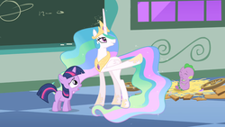 Size: 1366x768 | Tagged: safe, screencap, princess celestia, spike, twilight sparkle, alicorn, dragon, pony, unicorn, g4, the cutie mark chronicles, baby, baby spike, female, filly, filly twilight sparkle, younger