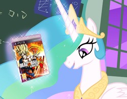 Size: 987x768 | Tagged: safe, edit, edited screencap, screencap, princess celestia, pony, g4, dragon ball, dragon ball xenoverse, dragon ball z, gamer celestia