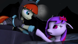 Size: 1024x576 | Tagged: safe, artist:fd-daylight, oc, oc only, oc:film flick, oc:silent song, 3d, cute, help, help me, ponysona, rescue, shipping, silentflick, source filmmaker, water