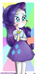 Size: 1000x1980 | Tagged: safe, artist:vixelzf, rarity, equestria girls, g4, blushing, female, legs together, smiling, solo