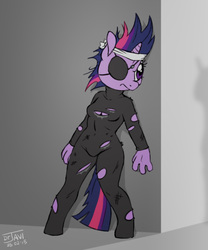 Size: 500x600 | Tagged: safe, artist:drjavi, twilight sparkle, anthro, g4, it's about time, my little pony: friendship is magic, breasts, female, future twilight, metal gear, ninja twilight, solid sparkle, solo, stealth