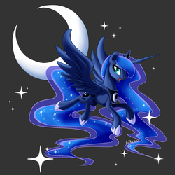 Size: 1024x1024 | Tagged: dead source, safe, artist:arcadianphoenix, princess luna, alicorn, pony, g4, crescent moon, ethereal mane, female, hair over one eye, moon, simple background, solo