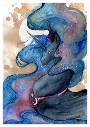 Size: 846x1181 | Tagged: safe, artist:meora_hedva, princess luna, g4, female, solo, traditional art, watercolor painting