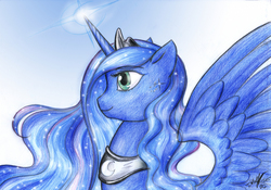 Size: 1920x1346 | Tagged: safe, artist:leiladrake, princess luna, g4, female, magic, solo, spread wings, traditional art