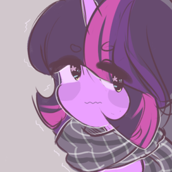 Size: 400x400 | Tagged: safe, artist:sweaterponies, twilight sparkle, pony, unicorn, g4, clothes, eyes open, horn, scarf, solo