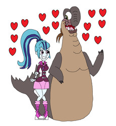 Size: 1825x1985 | Tagged: safe, artist:hunterxcolleen, sonata dusk, human, seal, equestria girls, g4, crack shipping, crossover, crossover shipping, elephant seal, female, flynn, heart, ice age, ice age 4: continental drift, interspecies, male, pirate, shipping, straight