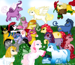 Size: 700x613 | Tagged: safe, artist:foreverrogue, g3, crossover, ponified, x-men