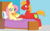 Size: 1208x744 | Tagged: safe, artist:cynicalsuccubus, artist:pikachu891000, big macintosh, fluttershy, oc, oc:honey crisp, earth pony, pony, g4, bed, female, male, messy mane, offspring, parent:big macintosh, parent:fluttershy, parents:fluttermac, ship:fluttermac, shipping, stallion, straight