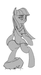 Size: 2234x4098 | Tagged: safe, artist:saddnesspony, maud pie, earth pony, semi-anthro, g4, arm hooves, female, monochrome, solo