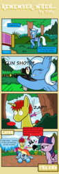 Size: 1296x3768 | Tagged: safe, artist:tuffylive, applejack, rainbow dash, trixie, twilight sparkle, oc, oc:sethisto, alicorn, pegasus, pony, unicorn, g4, comic, crying, dart, engrish, female, horn, mare, ponysona, sethxie, twilight sparkle (alicorn), unicorn oc