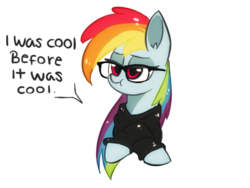 Size: 500x376 | Tagged: safe, artist:aureai, rainbow dash, g4, :t, bust, cute, dialogue, glasses, hipster, lidded eyes, simple background, transparent background