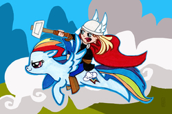 Size: 800x533 | Tagged: safe, artist:dancingheron, rainbow dash, g4, marvel comics, thor