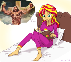 Size: 800x700 | Tagged: safe, artist:ta-na edits, sunset shimmer, equestria girls, g4, christian sunset shimmer, christianity, exploitable meme, female, heresy, jesus christ, meme, religion, religious headcanon, solo, sunset's daydream