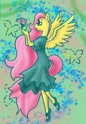 Size: 1024x1477 | Tagged: safe, artist:tielgar, fluttershy, butterfly, anthro, g4