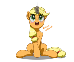 Size: 1300x1100 | Tagged: safe, artist:anearbyanimal, applejack, earth pony, pony, g4, cute, fake horn, female, jackabetes, silly, silly pony, solo, sparkly eyes, toilet paper roll, weapons-grade cute, who's a silly pony