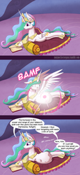 Size: 880x1920 | Tagged: safe, artist:deusexequus, princess celestia, twilight sparkle, alicorn, pony, g4, accidental vore, bamf, belly, book, casual vore, comic, endosoma, female, fetish, floppy ears, on side, preglestia, preylight, princess vorestia, reading, smiling, spell gone wrong, spread wings, story in the comments, surprised, teleportation, teleportation mishap, televortation, trollestia, unbirthing, vore, wide eyes