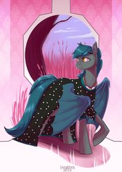 Size: 1024x1448 | Tagged: safe, artist:risterdus, oc, oc only, oc:speck, bat pony, pony, clothes, dress, solo