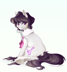 Size: 800x858 | Tagged: safe, artist:egophiliac, octavia melody, g4, alternate hairstyle, female, haircut, mouth hold, scissors, short mane, solo, underhoof