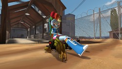 Size: 1280x720 | Tagged: safe, artist:creatorofpony, rainbow dash, equestria girls, g4, 3d, boots, clothes, gmod, oddworld, rainbow socks, shoes, slig, socks, striped socks