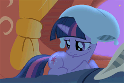 Size: 500x336 | Tagged: safe, screencap, twilight sparkle, pony, friendship is magic, g4, animated, female, pillow hat, solo