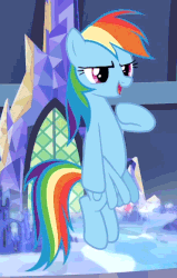 Size: 425x669 | Tagged: safe, screencap, rainbow dash, g4, the cutie map, animated, female, flying, grin, smirk, solo