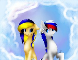 Size: 1013x788 | Tagged: safe, artist:shiro-roo, oc, oc only, oc:marussia, oc:ukraine, flower, harsher in hindsight, nation ponies, ponified, russia, this will end in death, this will end in tears, this will end in tears and/or death, ukraine