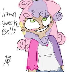 Size: 700x700 | Tagged: safe, artist:mushroomcookiebear, sweetie belle, human, g4, female, humanized, solo