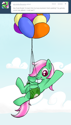 Size: 800x1416 | Tagged: safe, artist:ambrosebuttercrust, minty, earth pony, pony, ask toola roola, g3, g4, ask, balloon, female, g3 to g4, generation leap, mare, solo, tumblr