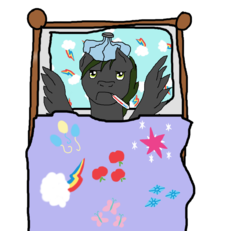 Size: 1300x1200 | Tagged: safe, artist:patec, oc, oc only, oc:xormak, bed, cutie mark, get well soon, sick, solo, thermometer