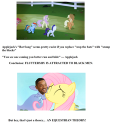 Size: 1412x1560 | Tagged: safe, applejack, fluttershy, g4, equestrian theory, insane troll logic, mspaintponies, op is a duck, op is trying to start shit, racism, stop the bats, text, tryhard, will smith