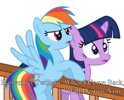 Size: 1600x1300 | Tagged: safe, artist:s.guri, rainbow dash, twilight sparkle, g4, death threat, simple background, subtitles, threat, transparent background, vector