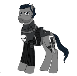 Size: 2430x2388 | Tagged: safe, artist:edcom02, artist:jmkplover, earth pony, pony, crossover, frank castle, high res, knife, male, marvel, ponified, punisher, simple background, skull, solo, stallion, the punisher, transparent background