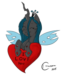 Size: 1800x2121 | Tagged: dead source, safe, artist:crimson, queen chrysalis, g4, colored, digital art, fangs, female, heart, simple background, smiling, solo, transparent background, valentine's day