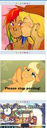 Size: 261x713 | Tagged: safe, applejack, rainbow dash, derpibooru, g4, exploitable meme, female, juxtaposition, juxtaposition win, kissing, lesbian, meme, meta, pleading, ship:appledash, shipping