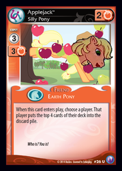 Size: 545x762 | Tagged: safe, edit, editor:enterplay, enterplay, applejack (g1), earth pony, pony, canterlot nights, g1, g4, my little pony collectible card game, ccg, female, g1 to g4, generation leap, mare, silly, silly pony, who's a silly pony