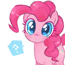Size: 1000x1000 | Tagged: safe, artist:witchette, pinkie pie, g4, :o, blushing, confused, cute, diapinkes, female, looking at you, ponk, question mark, simple background, solo, white background