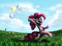 Size: 1024x768 | Tagged: safe, artist:xx-mr-no-name-xx, pinkie pie, earth pony, pony, g4, balloon, bipedal, female, solo