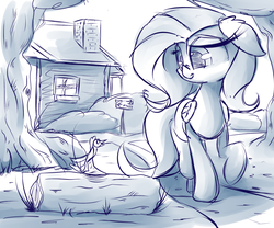 Size: 1280x1067 | Tagged: safe, artist:madacon, fluttershy, bird, pegasus, pony, g4, female, mare, sketch, solo