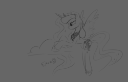 Size: 1280x823 | Tagged: safe, artist:darkflame75, princess luna, lunadoodle, g4, cloud, female, monochrome, sketch, solo