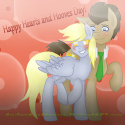 Size: 1024x1024 | Tagged: safe, artist:andreianamaria13, derpy hooves, doctor whooves, time turner, pegasus, pony, g4, blushing, female, hearts and hooves day, male, mare, raised hoof, ship:doctorderpy, shipping, straight